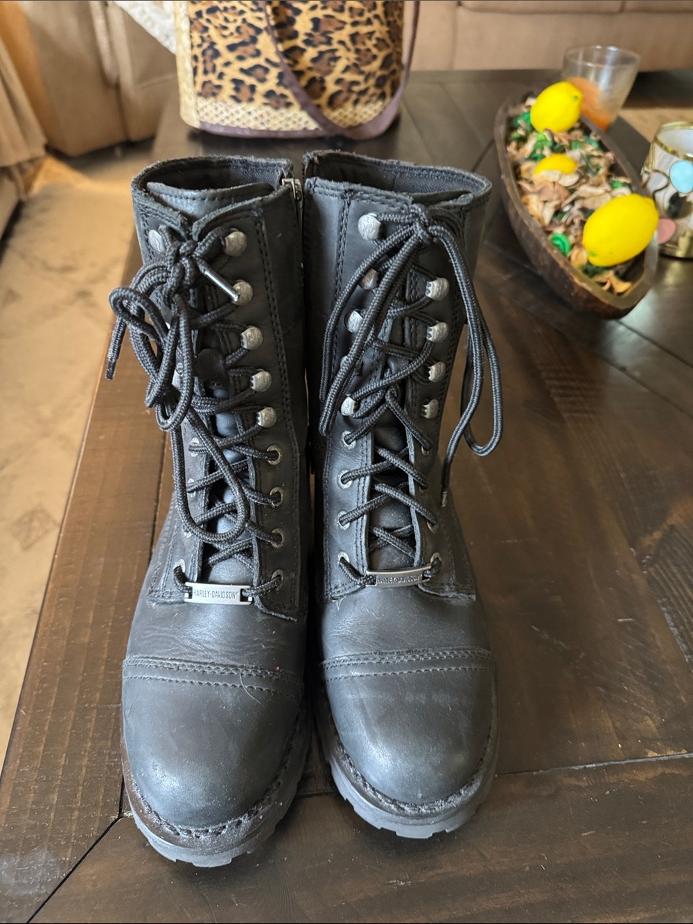 Harley-Davidson Black Lace-Up Moto Combat Boots